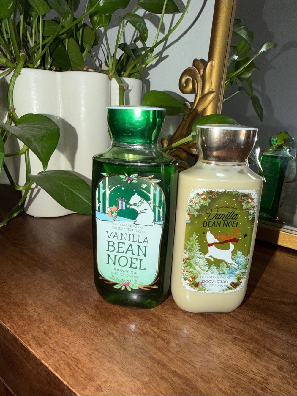 Bath & Body Works Vanilla Bean Noel Shower Gel & Body Lotion - Green & Cream